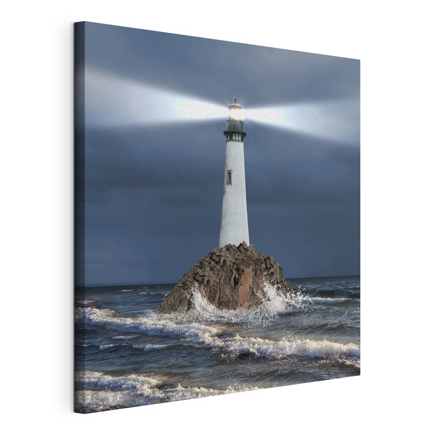 A lighthouse on a rock in the ocean A lighthouse on a rock in the ocean