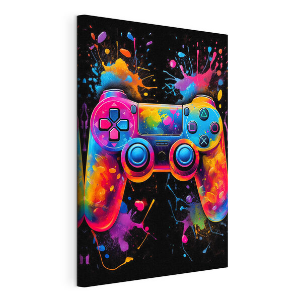 Quadri Un controller per videogiochi con schizzi di vernice colorati