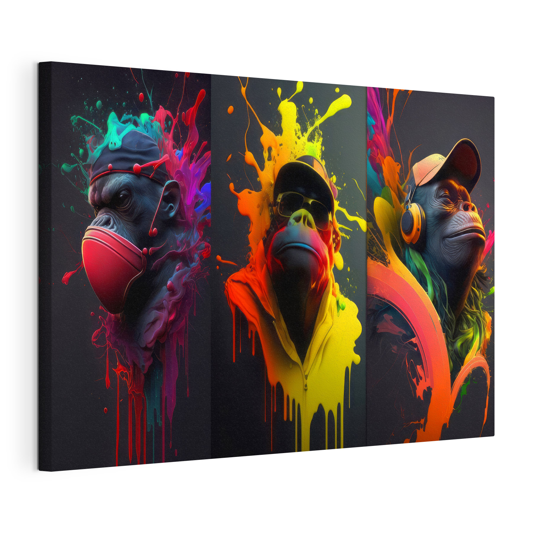A collage of images of a monkey with colorful paint splashes A collage of images of a monkey with colorful paint splashes