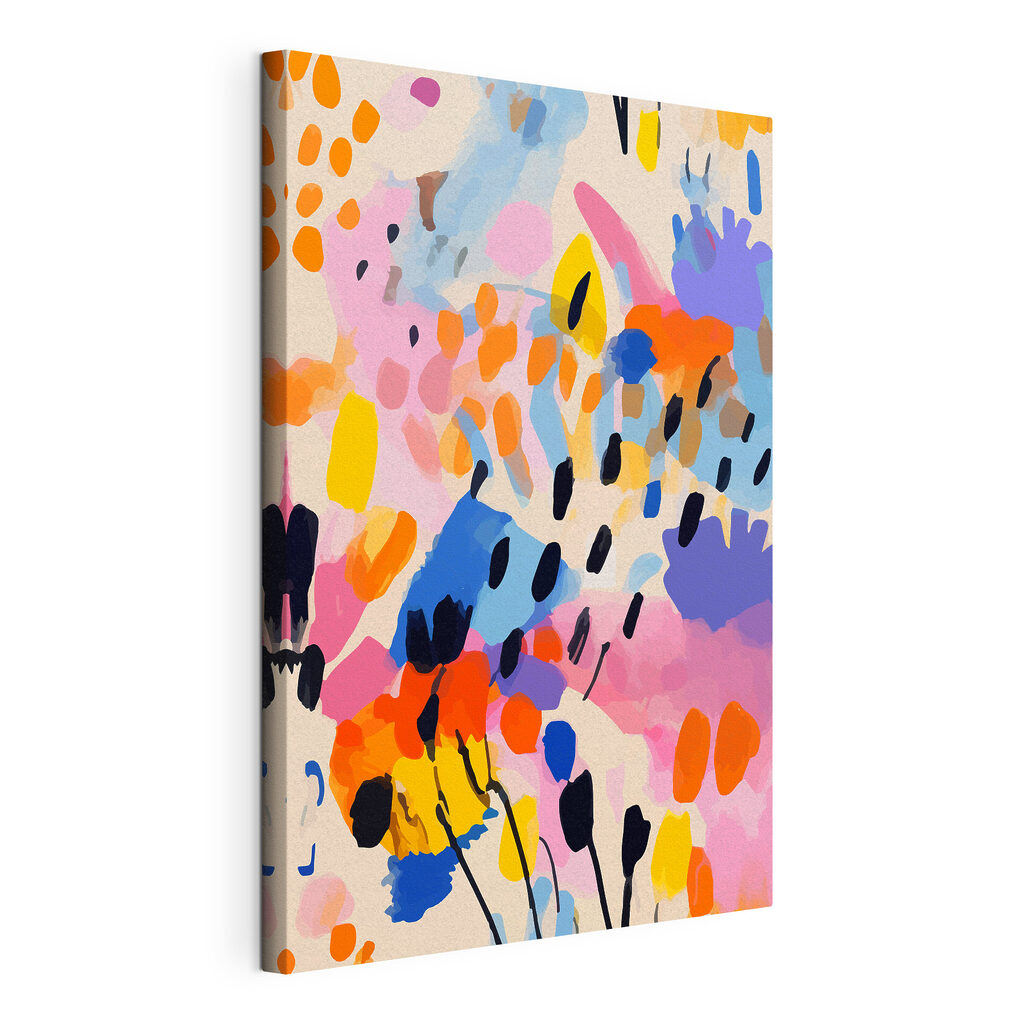 A colorful painting of black dots and spots A colorful painting of black dots and spots