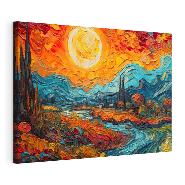 Quadri Un dipinto raffigurante un paesaggio con un fiume e delle montagne (COD: s38057) Quadri Quadri Un dipinto raffigurante un paesaggio con un fiume e delle montagne (COD: s38057)