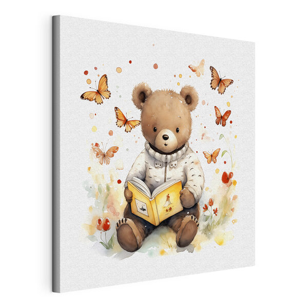 Un orsacchiotto che legge un libro mentre delle farfalle gli volano intorno Quadri Un orsacchiotto che legge un libro mentre delle farfalle gli volano intorno