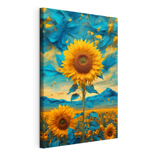 Quadri Girasole con foglie blu e gialle (COD: s39367) Quadri Quadri Girasole con foglie blu e gialle (COD: s39367)