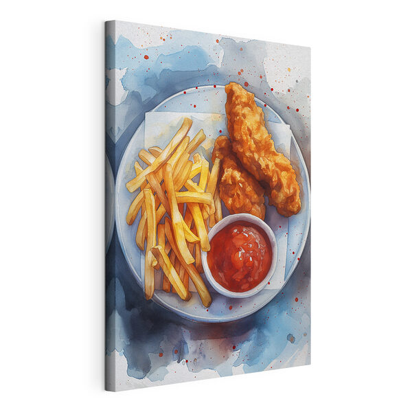 Quadri Piatto con strisce di pollo e patatine fritte