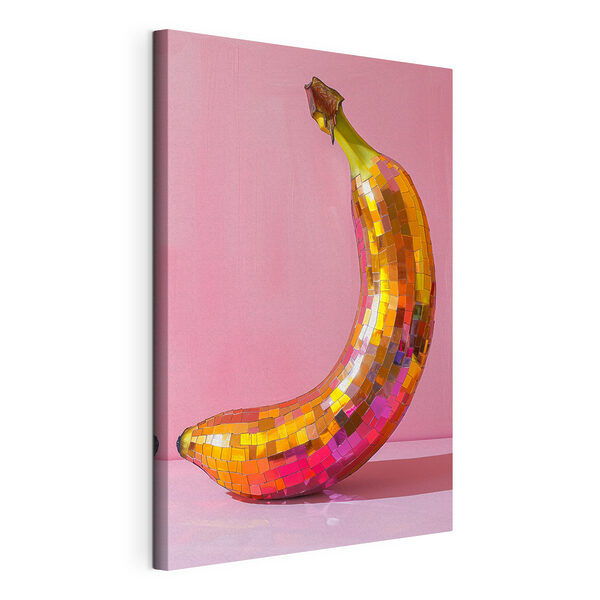 Quadri Una banana colorata a forma di specchio su uno sfondo rosa