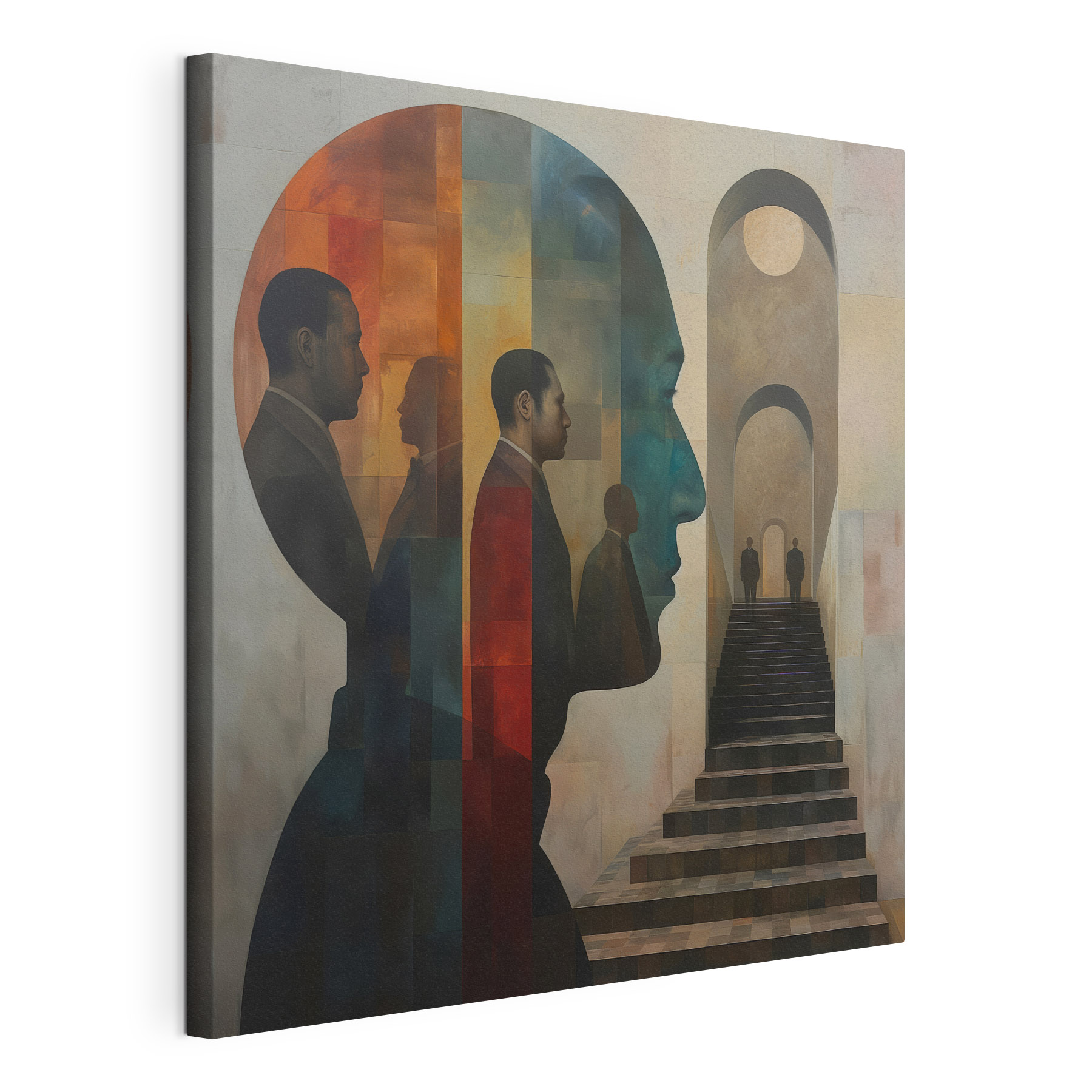 Painting of a man's face and a staircase Painting of a man's face and a staircase