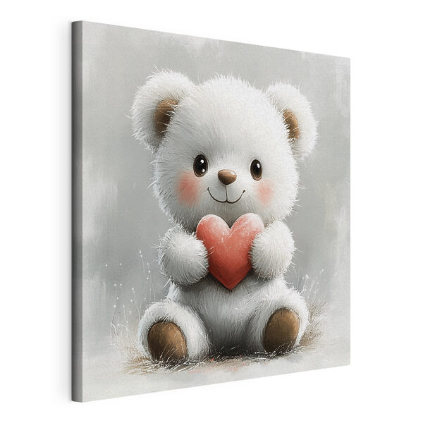 Orsacchiotto bianco con un cuore in mano Quadri Orsacchiotto bianco con un cuore in mano