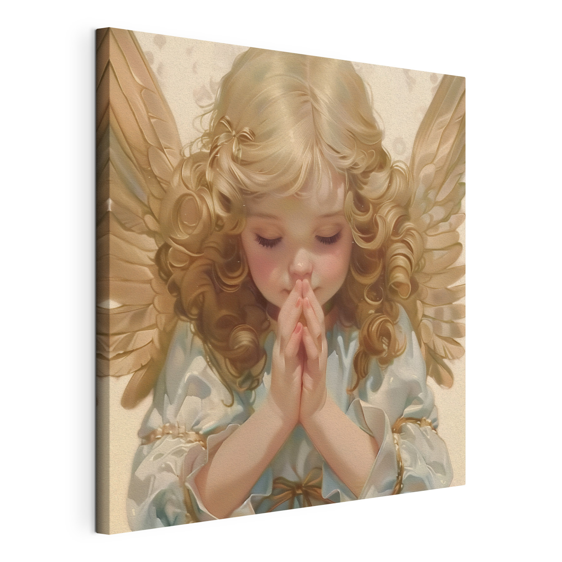 Child with blonde hair and wings praying Child with blonde hair and wings praying