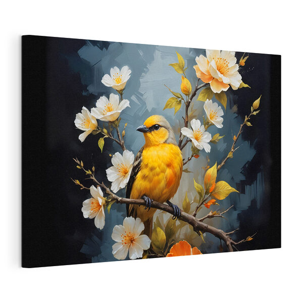 Uccello su un ramo con dei fiori Quadri Uccello su un ramo con dei fiori