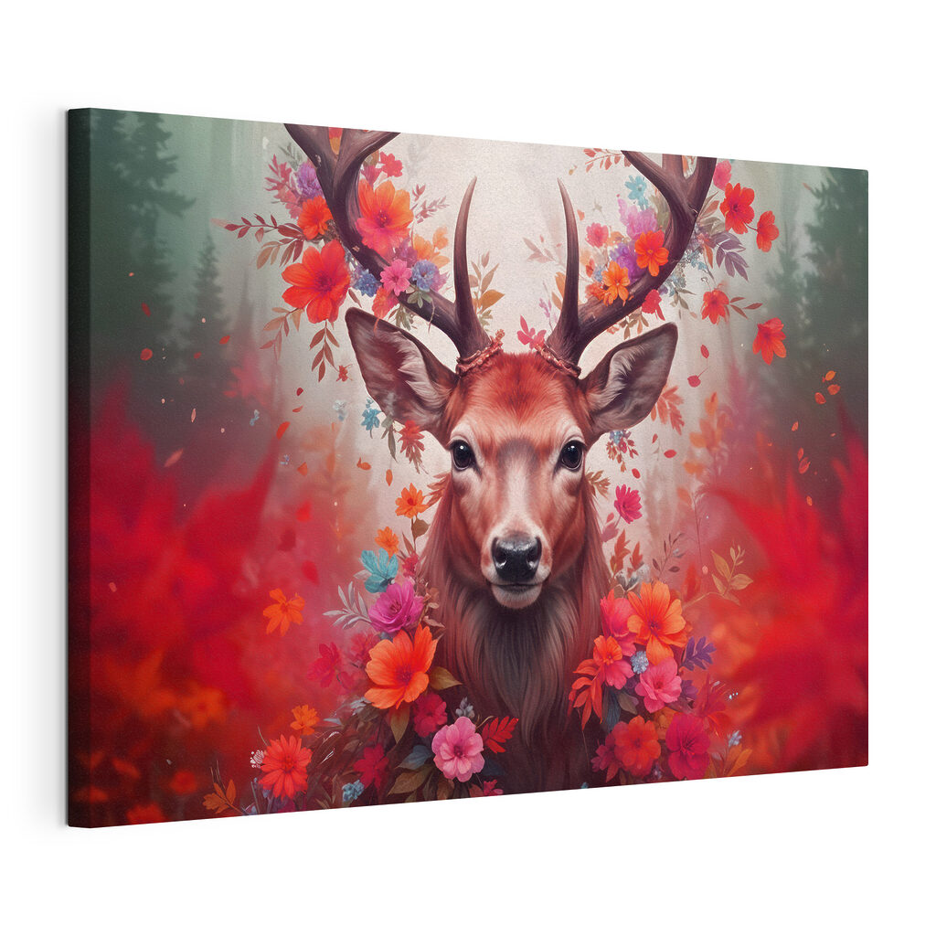 Deer with antlers surrounded by flowers Deer with antlers surrounded by flowers
