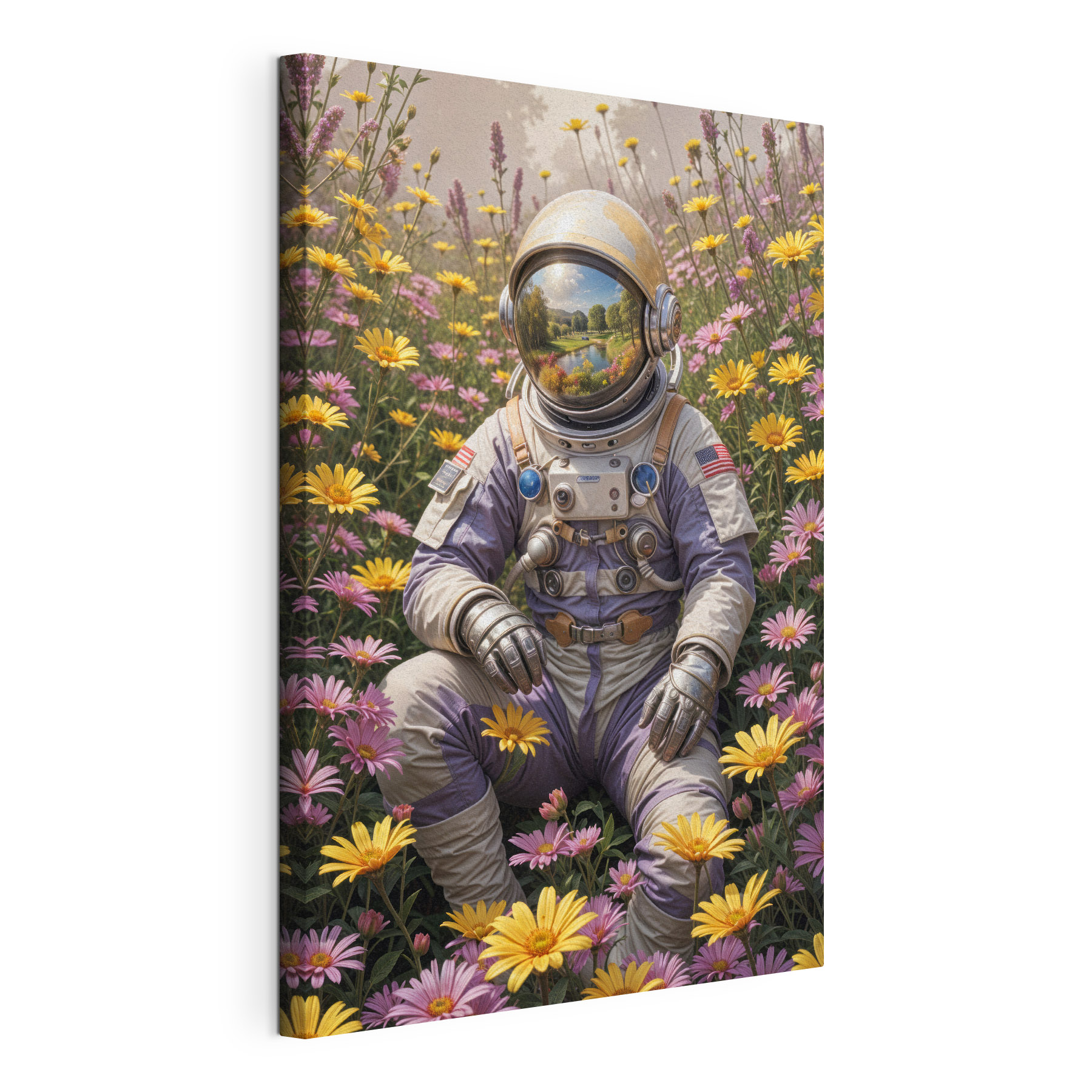 Astronaut sitting in a field of flowers Astronaut sitting in a field of flowers