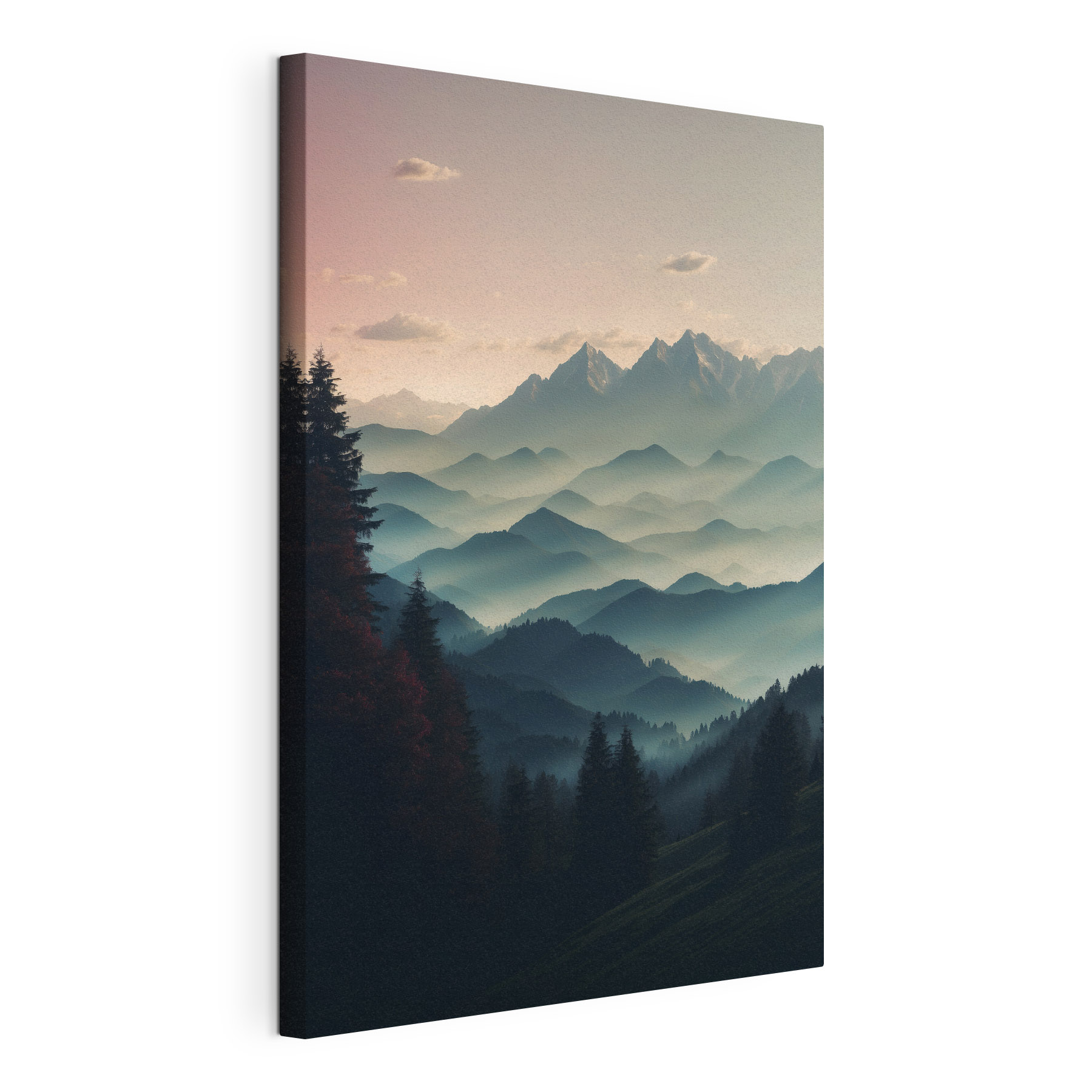 Mountain range with trees and clouds