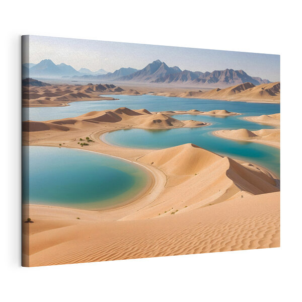 Quadri Deserto con acqua e montagne sullo sfondo