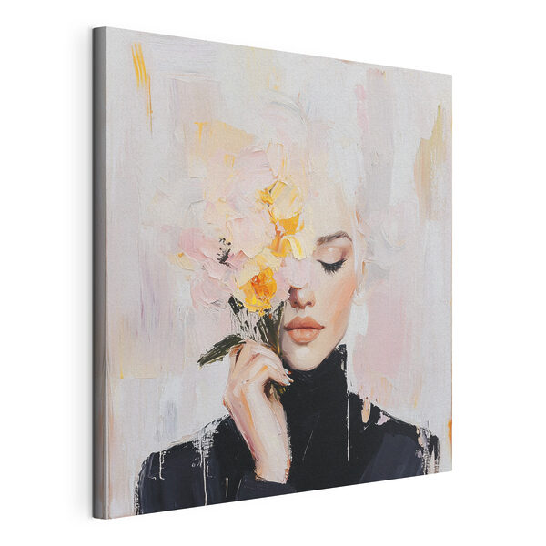 Dipinto raffigurante una donna con dei fiori in mano Quadri Dipinto raffigurante una donna con dei fiori in mano
