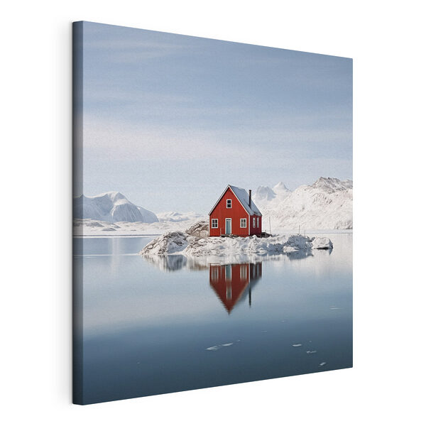Quadri Una casa rossa su un'isola circondata dall'acqua, con montagne innevate sullo sfondo (COD: s41437) Quadri Quadri Una casa rossa su un'isola circondata dall'acqua, con montagne innevate sullo sfondo (COD: s41437)
