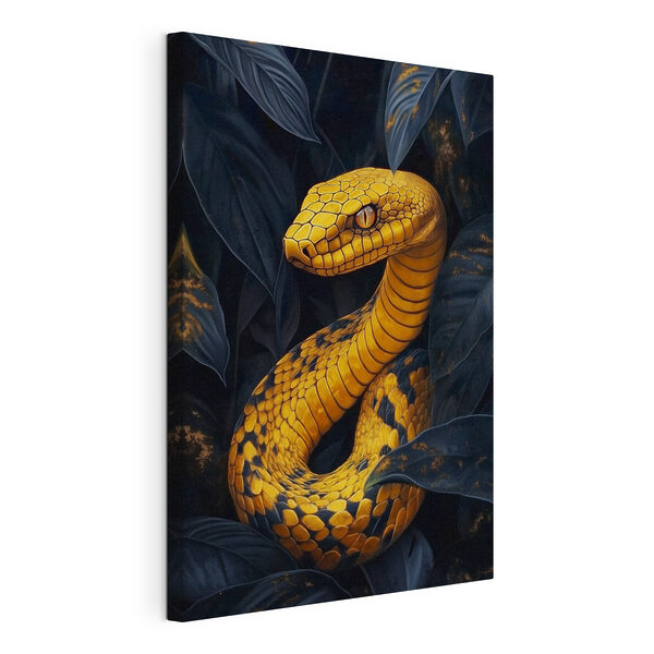 Serpente giallo con foglie nere Quadri Serpente giallo con foglie nere