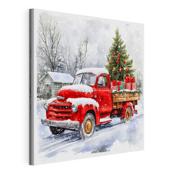Camioncino rosso con un albero di Natale sul retro Quadri Camioncino rosso con un albero di Natale sul retro