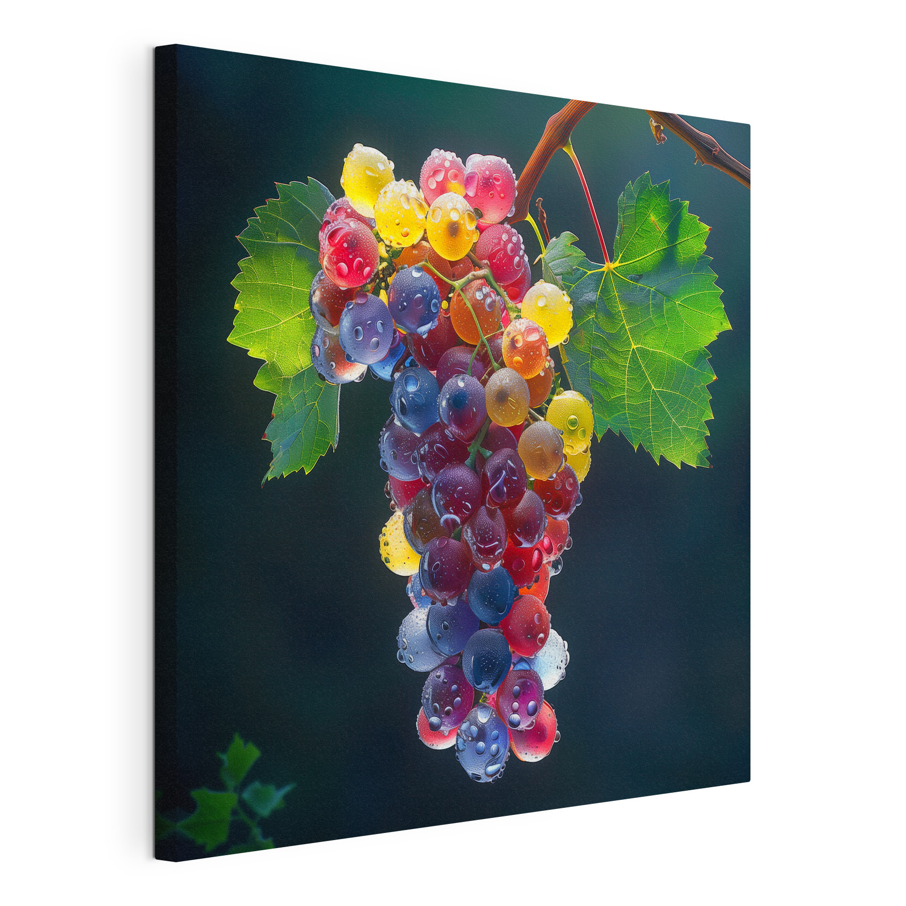 Bunch of colorful grapes with water droplets on them