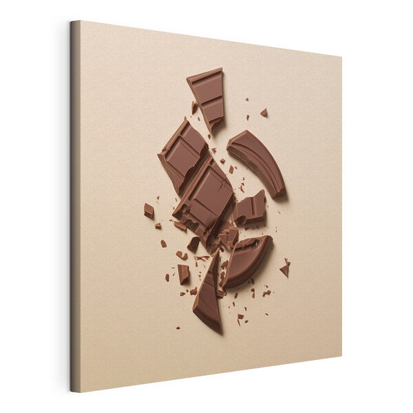 Quadri Una barretta di cioccolato spezzata su una superficie rosa