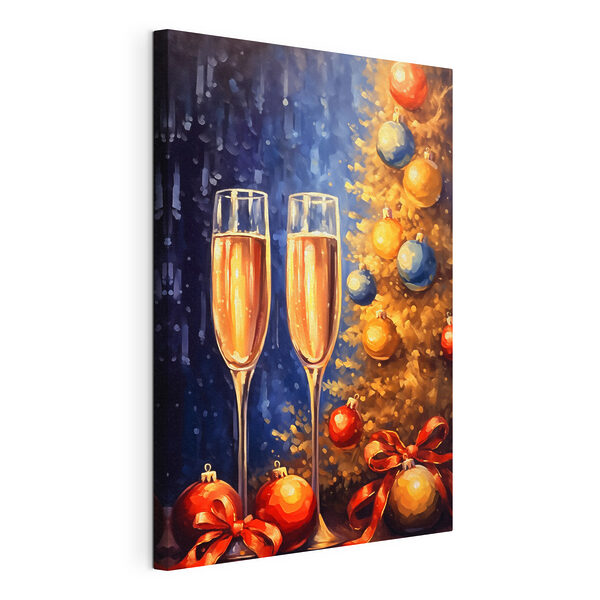 Quadri Quadri Dipinto raffigurante due bicchieri di champagne accanto a un albero di Natale (COD: s42157)