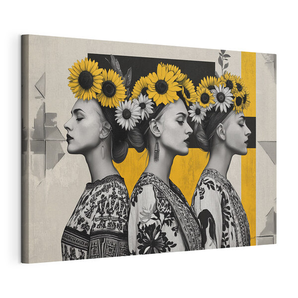 Quadri Quadri Gruppo di donne con dei girasoli tra i capelli (COD: s42378)
