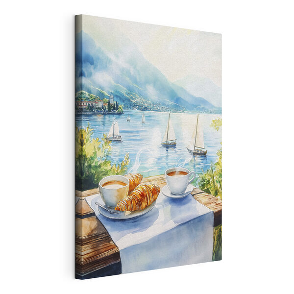 Quadri Quadri Acquerello raffigurante un tavolo con sopra del caffè e dei croissant (COD: s42441)