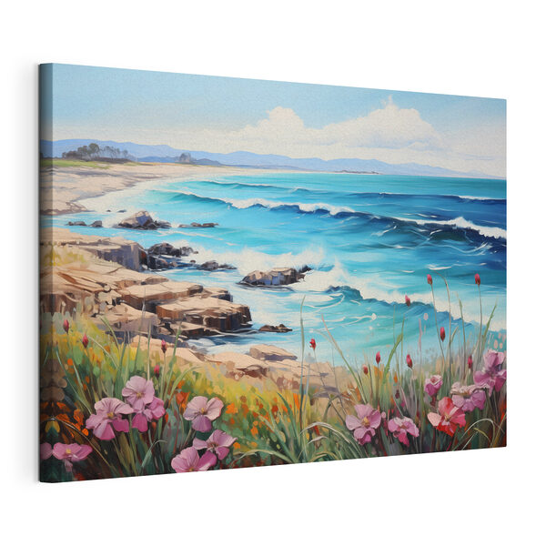 Quadri Quadri Dipinto raffigurante una spiaggia con fiori e onde (COD: s42568)