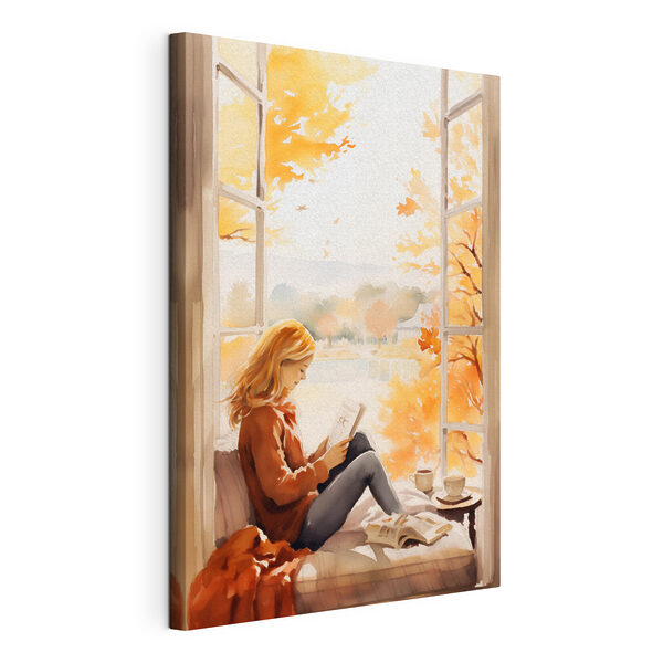 Quadri Quadri Una donna seduta sul davanzale di una finestra mentre legge un libro (COD: s42572)