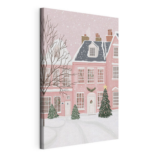 Quadri Casa rosa con alberi e neve (COD: s42791) Quadri Quadri Casa rosa con alberi e neve (COD: s42791)