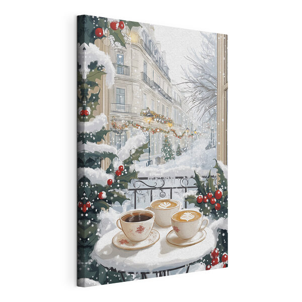 Quadri Un paio di tazze di caffè su un balcone con la neve e gli edifici (COD: s42794) Quadri Quadri Un paio di tazze di caffè su un balcone con la neve e gli edifici (COD: s42794)