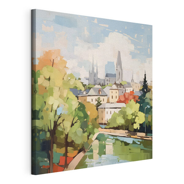 Quadri Quadri Dipinto raffigurante una città con alberi e un fiume (COD: s42834)