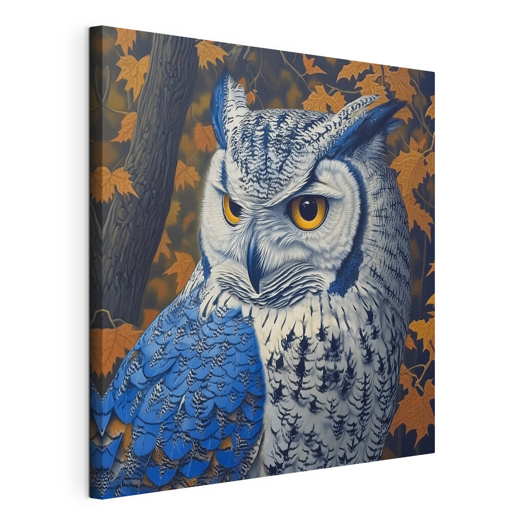 An owl with yellow eyes