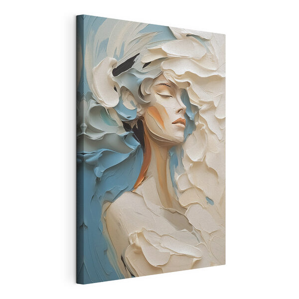 Dipinto raffigurante una donna con colori bianco e blu Quadri Dipinto raffigurante una donna con colori bianco e blu