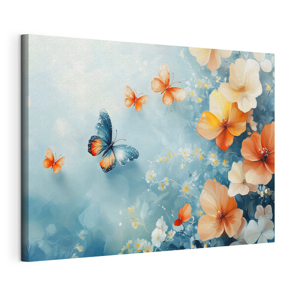 Quadri Farfalle e fiori su sfondo blu (COD: s42974) Quadri Quadri Farfalle e fiori su sfondo blu (COD: s42974)