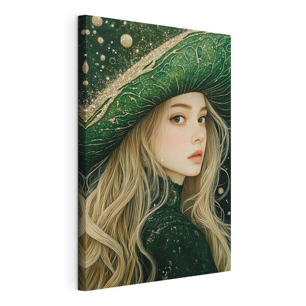 Quadri Quadri Donna con un cappello verde (COD: s42982)