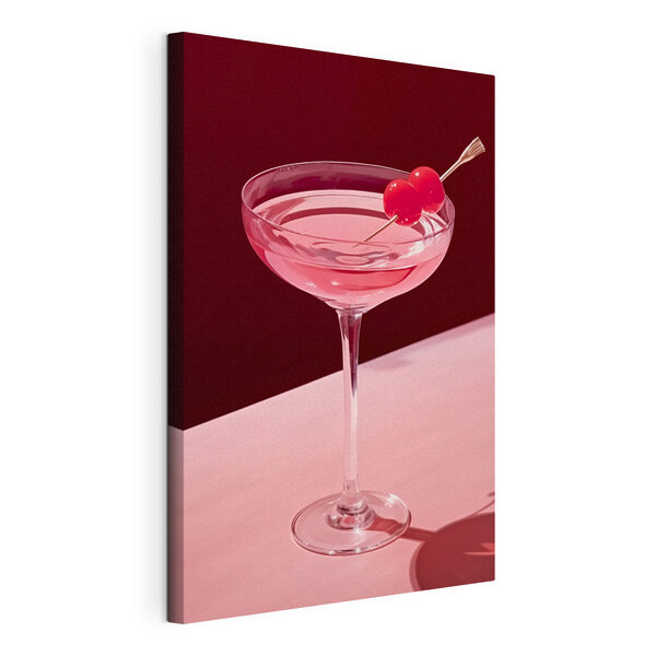 Quadri Quadri Bicchiere con un liquido rosa e due ciliegie sopra (COD: s43016)