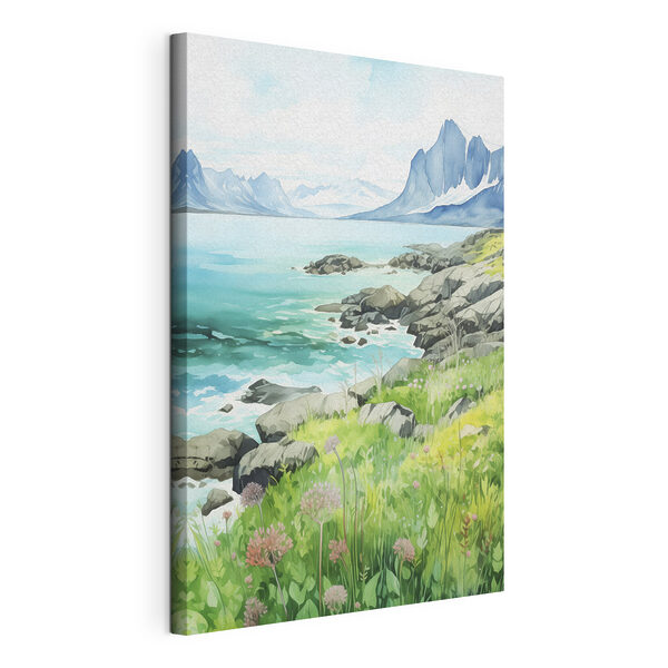 Quadri Acquerello raffigurante una costa rocciosa con montagne e un cielo azzurro (COD: s43188) Quadri Quadri Acquerello raffigurante una costa rocciosa con montagne e un cielo azzurro (COD: s43188)