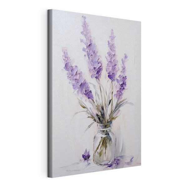 Dipinto raffigurante fiori viola in un vaso di vetro Quadri Dipinto raffigurante fiori viola in un vaso di vetro
