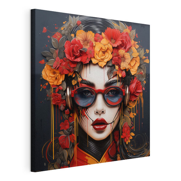 Quadri Quadri Donna con dei fiori tra i capelli e gli occhiali (COD: s43362)