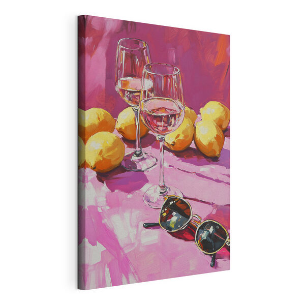 Quadri Dipinto raffigurante bicchieri da vino e limoni