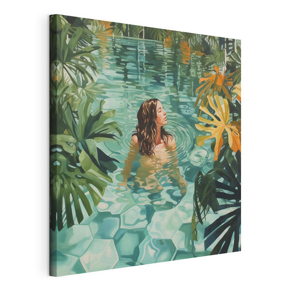 Quadri Quadri Una donna in una piscina circondata da piante (COD: s43961)