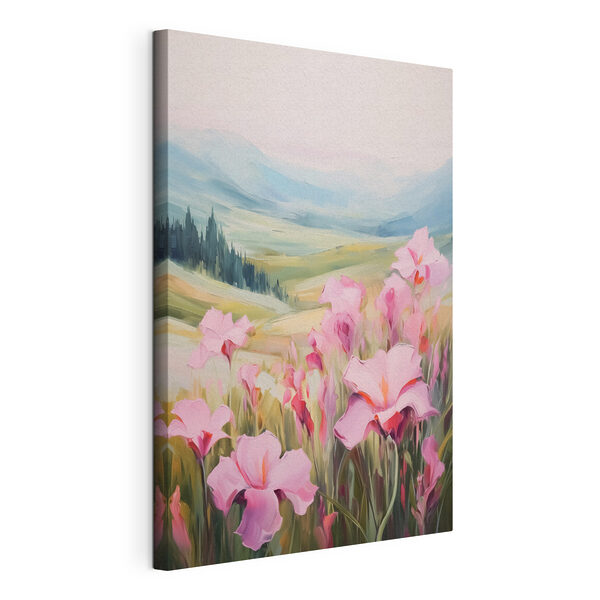 Dipinto raffigurante fiori rosa in un campo Quadri Dipinto raffigurante fiori rosa in un campo