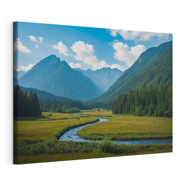 Quadri Quadri Fiume che scorre in una valle con le montagne sullo sfondo (COD: s44099)