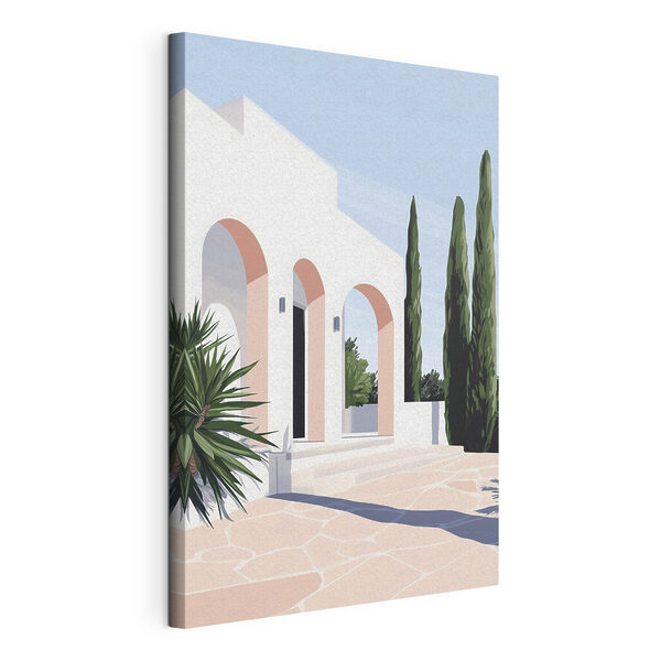 Quadri Edificio bianco con archi rosa e alberi