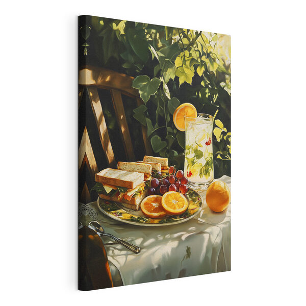 Quadri Quadri Un vassoio con panini e frutta su un tavolo (COD: s44306)