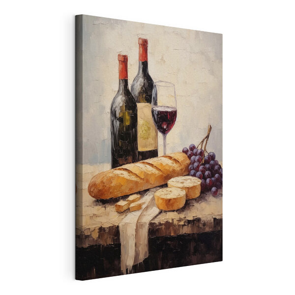 Dipinto raffigurante bottiglie di vino e grappoli d'uva Quadri Dipinto raffigurante bottiglie di vino e grappoli d'uva