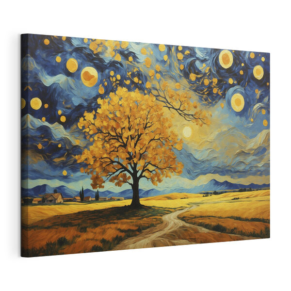 Painting of a tree in a field Painting of a tree in a field
