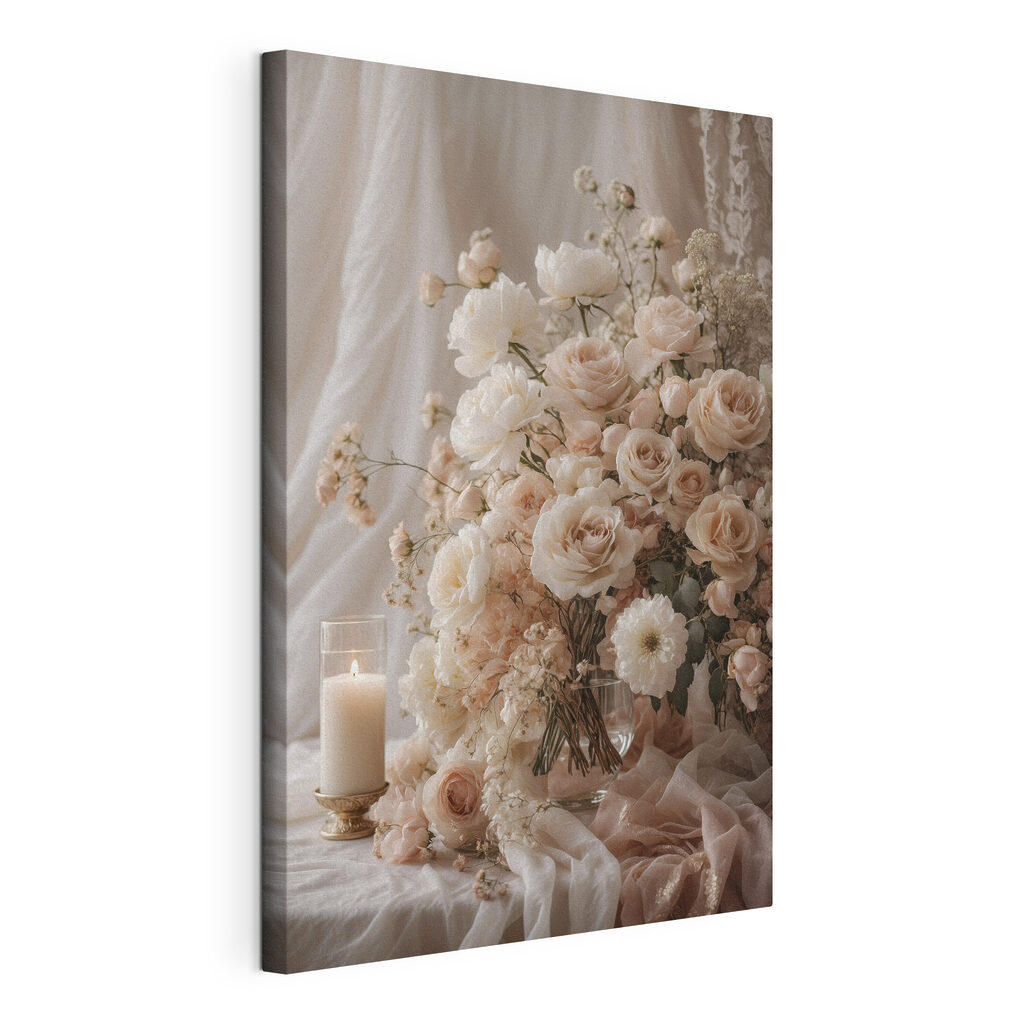 Vase of flowers and a candle Vase of flowers and a candle