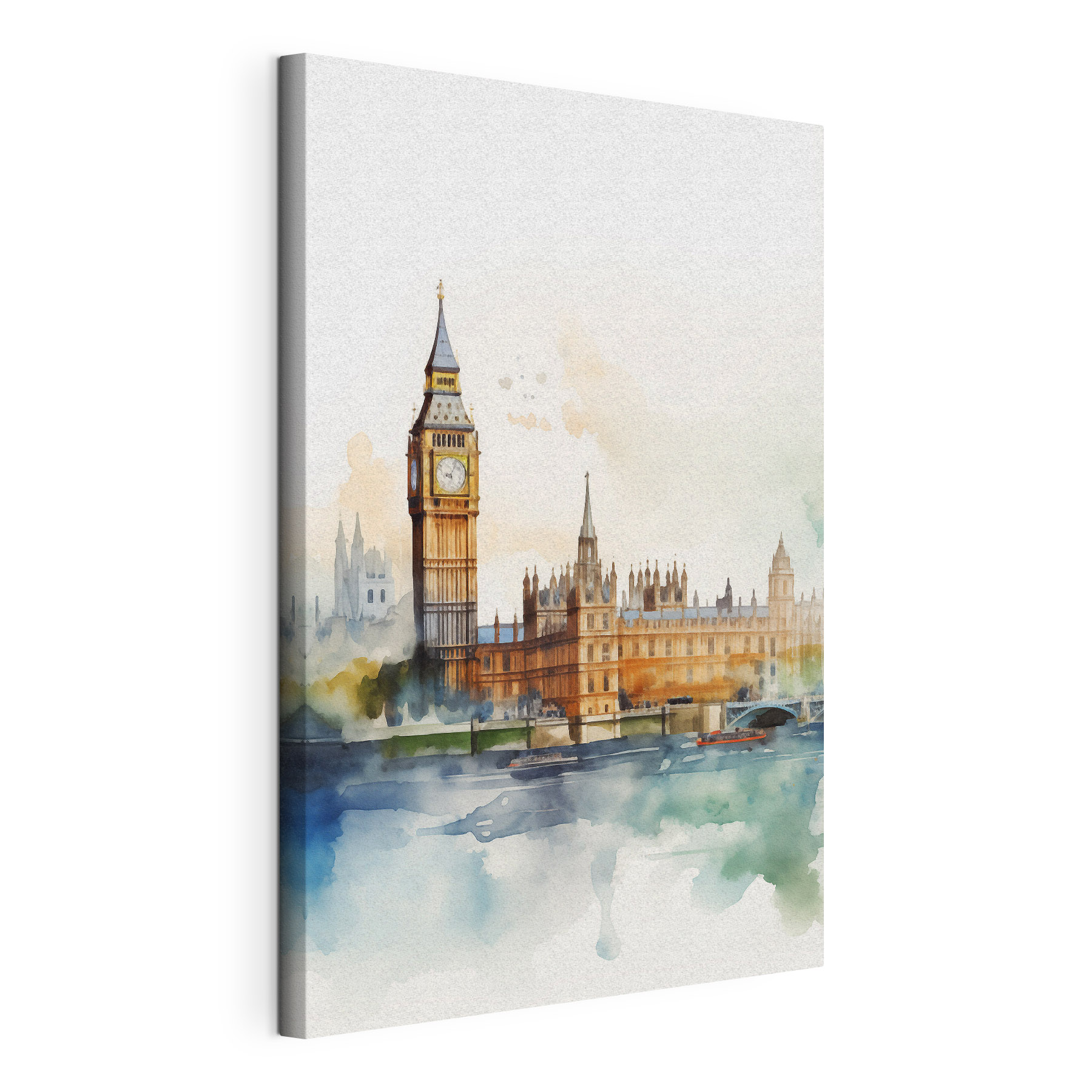 Watercolor of a building with a clock tower