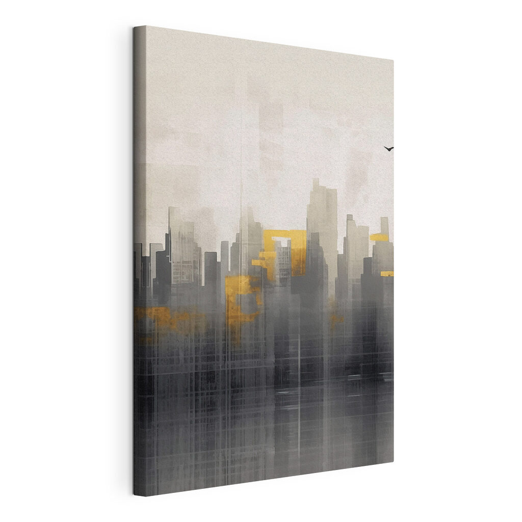 Bird flying over a city